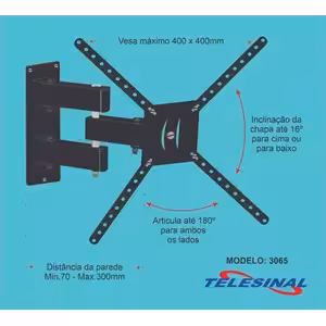 Suporte Technosat 3065 Tri Articulado VESA TV's 10ʺ a 65ʺ
